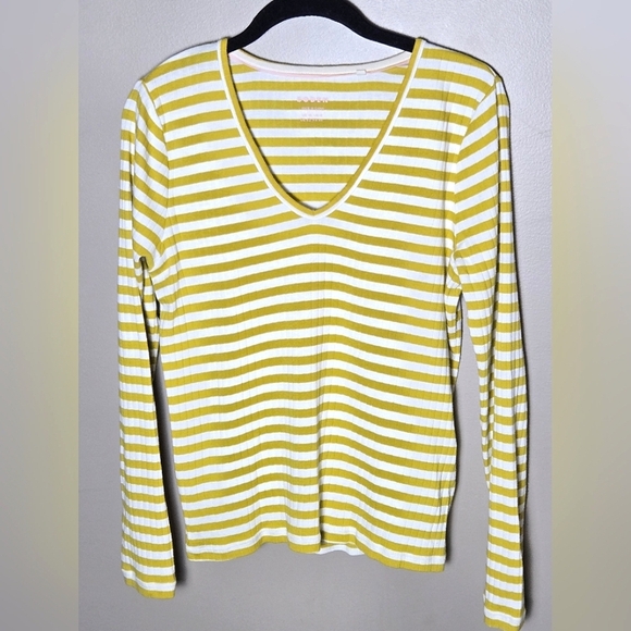 Boden 100% Cotton Striped Elevated Basic Preppy V-Neck Shirt, Size 12 - Picture 1 of 3